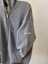 SUDADERA Gris con Capucha y Cremallera, Jaspeado, cordón, Logo en Manga Cintura elástica