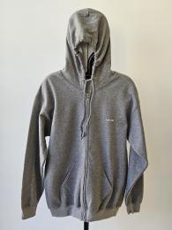 SUDADERA Gris con Capucha y Cremallera, Jaspeado, cordón, Logo en Pecho Cintura elástica