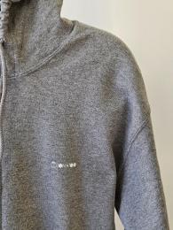 SUDADERA Gris con Capucha y Cremallera, Jaspeado, cordón, Logo en Pecho Cintura elástica