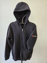 SUDADERA NEGRA con Capucha y Cremallera, Negro, cordón, Logo en Manga Cintura elástica