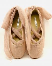 Manoletina, cintas cruzadas tul rosa palo chuches