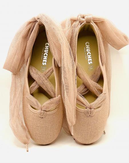 Foto Manoletina, cintas cruzadas tul rosa palo chuches