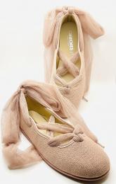 Manoletina, cintas cruzadas tul rosa palo chuches