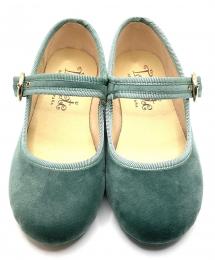 Mercedes, terciopelo verde con hebilla redonda marca chocolate