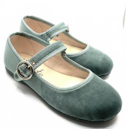 Mercedes, terciopelo verde con hebilla redonda marca chocolate