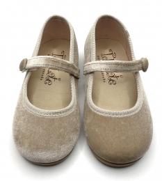 Merceditas, terciopelo, botón forrado, color beigs de chocolate