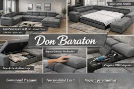 Panoramic U-shaped sofa 165x470x220 with bed and 2 chests with more TITAN XXL USB charging – Don Baraton