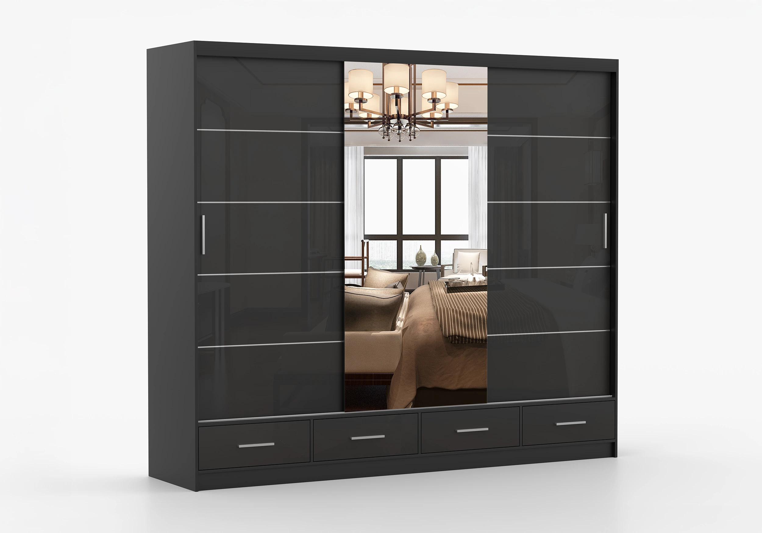 Armario 150/200/250 cm - FLORENCE, Negro Brillo