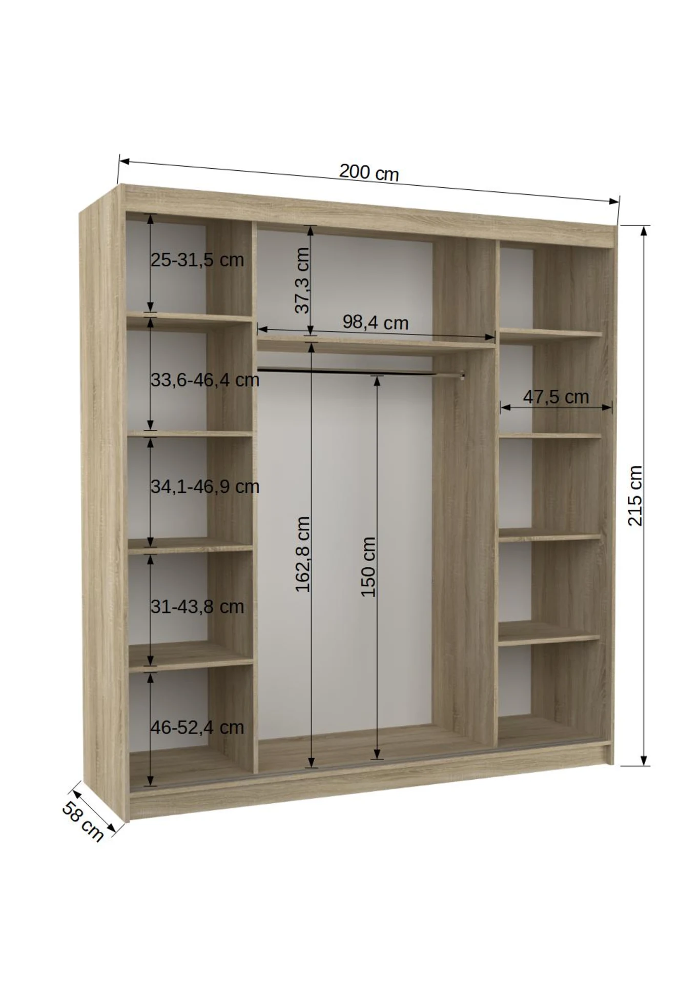 ARMARIO CON ESPEJO PUERTA CORREDERA 215X200X58 CM CON 2 PUERTAS COLOR BLANCO/ARTISAN SANTIAGO