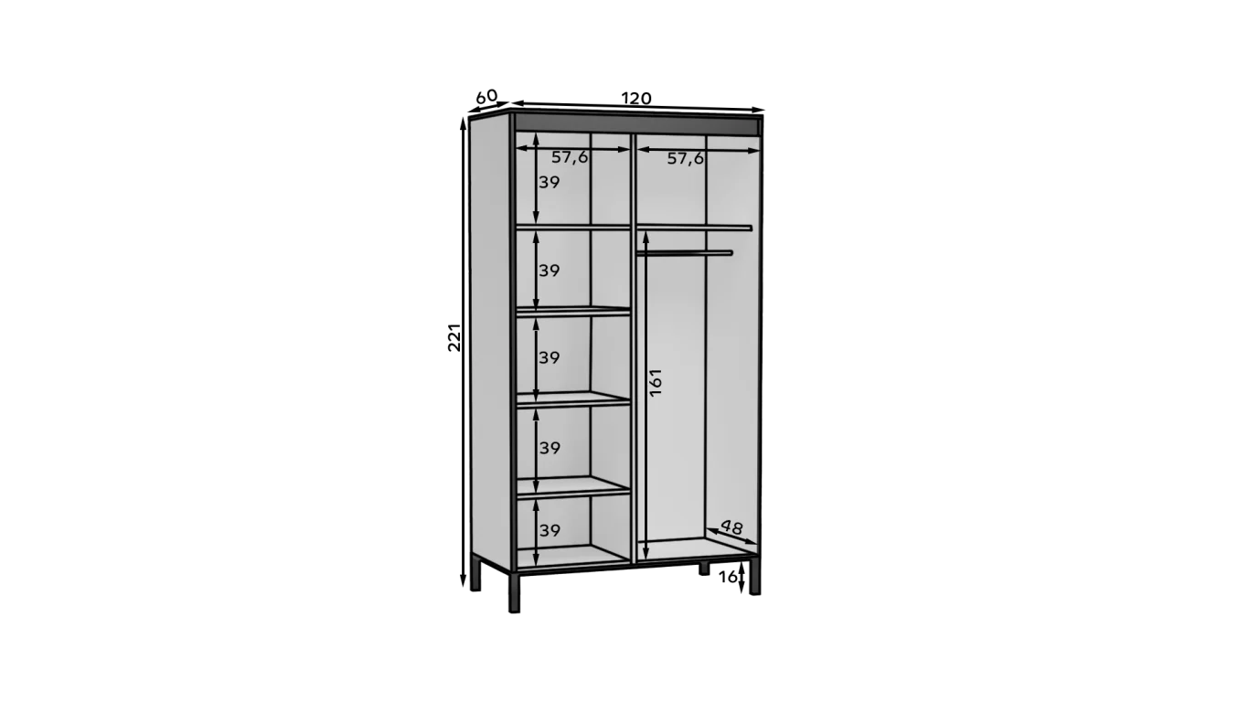 Armario con puertas correderas - 120 cm - Roble Artisan / Negro - BELL-M
