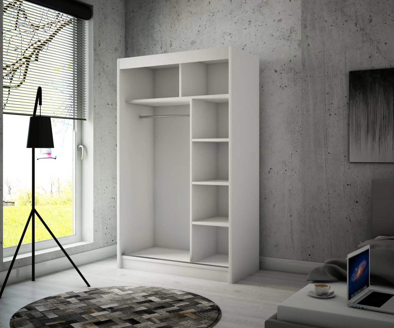 Sliding wardrobe with mirror - White - BALTON 120