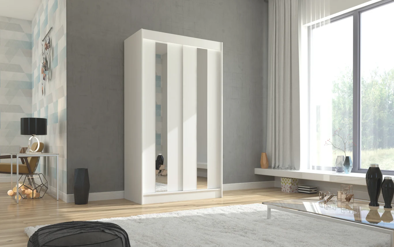 Sliding wardrobe with mirror - White - BALTON 120
