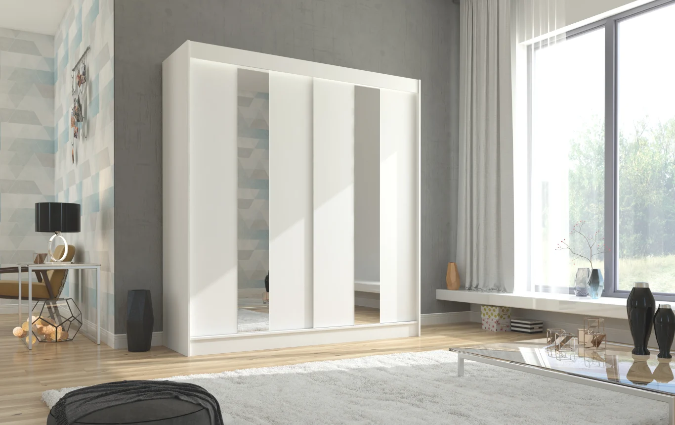 Sliding wardrobe with mirror - White - BALTON 200