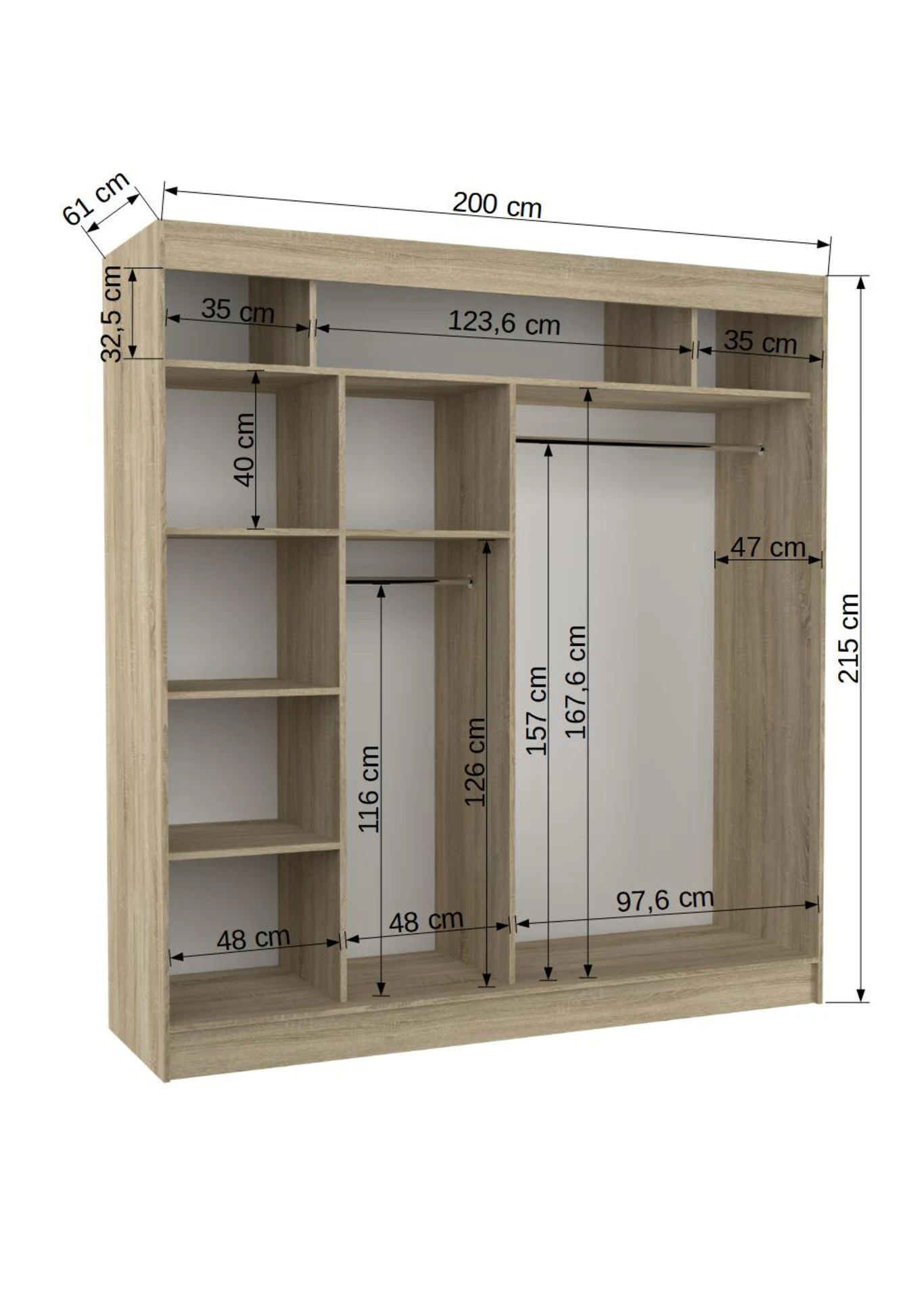 Sliding wardrobe with mirror - White - BALTON 200