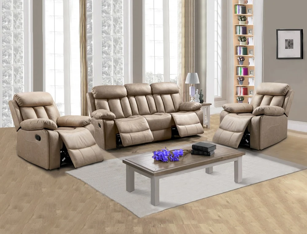 Conjunto 3+1+1: sofá tres plazas y dos sillones relax – Madrid, Beige