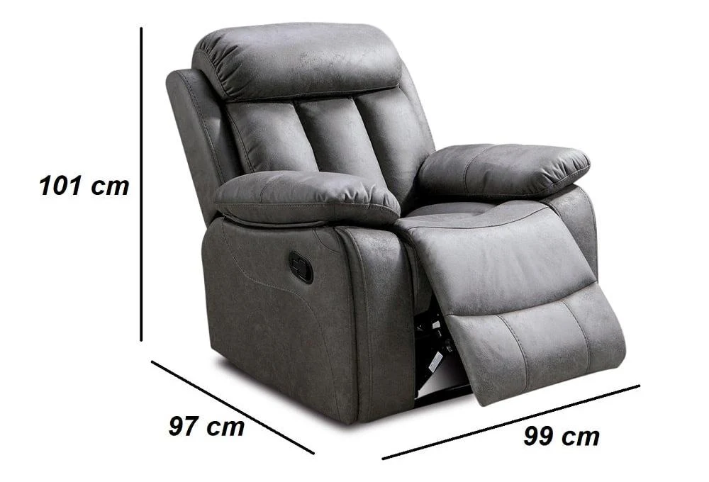 Conjunto 3+1+1: sofá tres plazas y dos sillones relax – Madrid, Gris