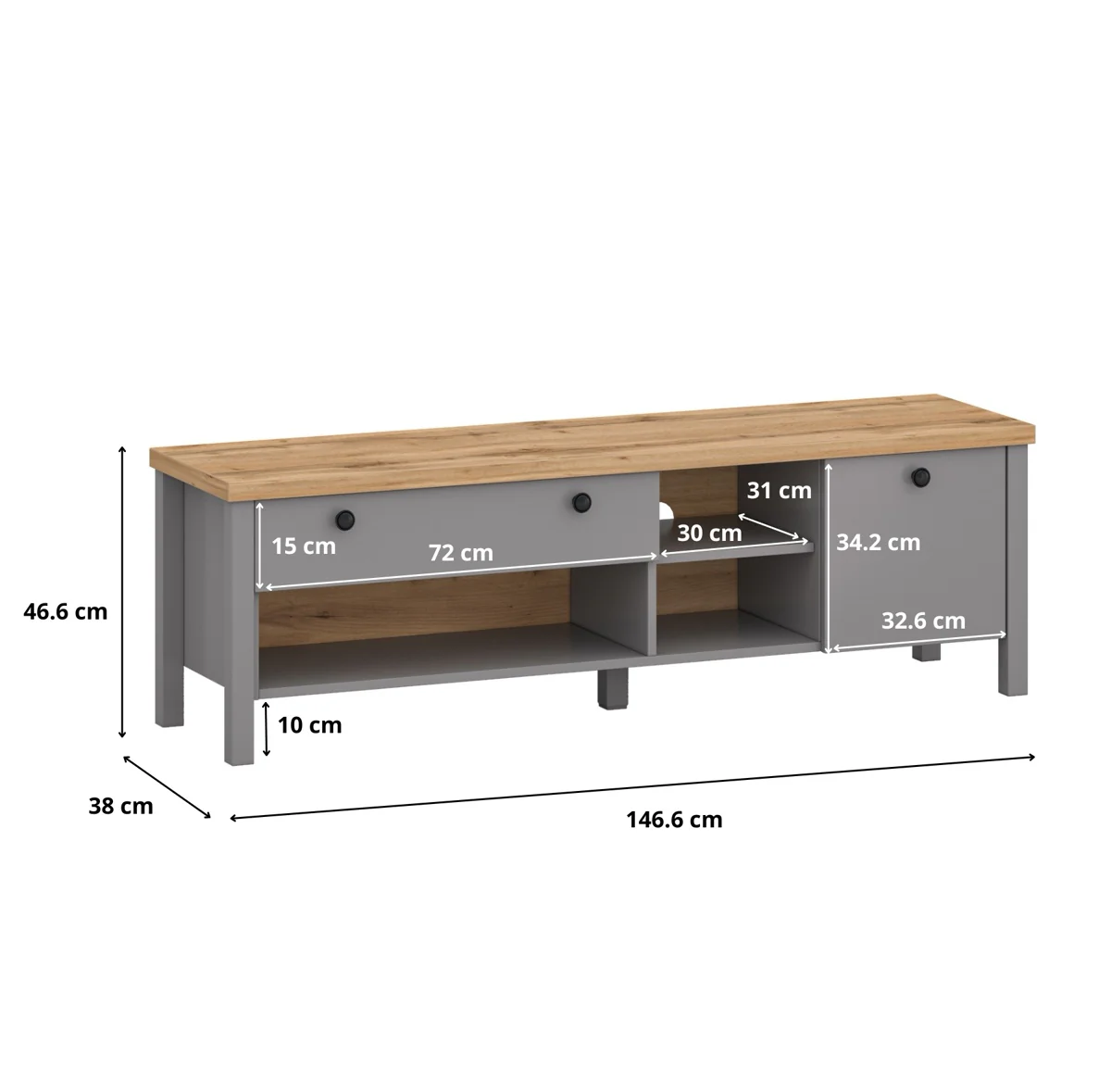 Muebles TV - Astilbe-B, GRIS/ROBLE