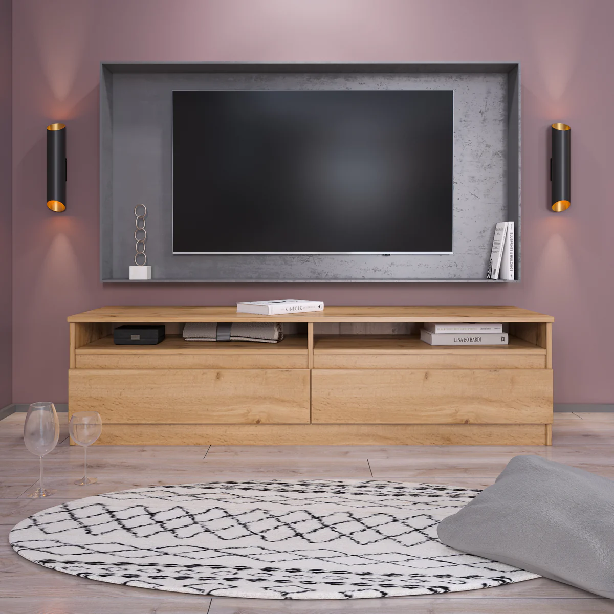 Muebles TV - LALA 140, roble wotan mate