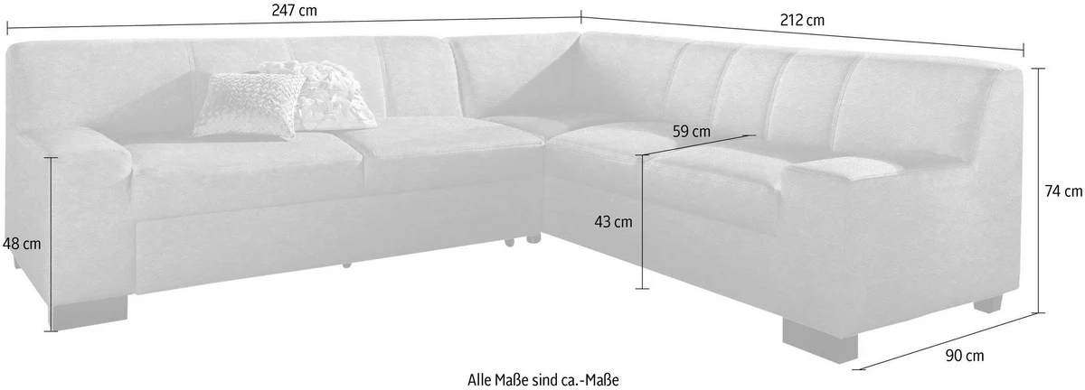 Sofa - Norma, Artículo no. 2910030183, (ancho x alto x fondo): 247 cm x 77 cm x 212 cm Beige, Tela