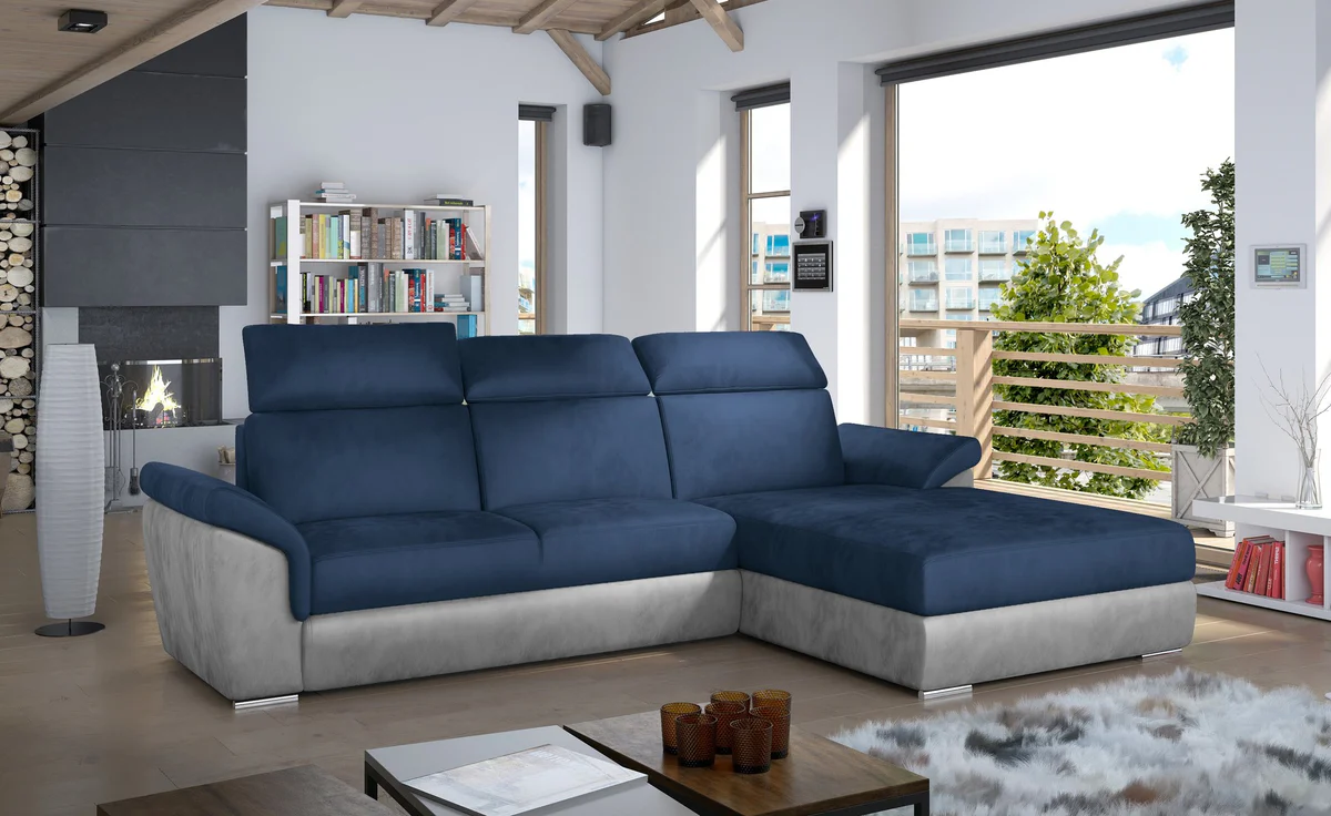 Sofa cama+arcon - Trevisco, azul / gris 272cm x 216cm