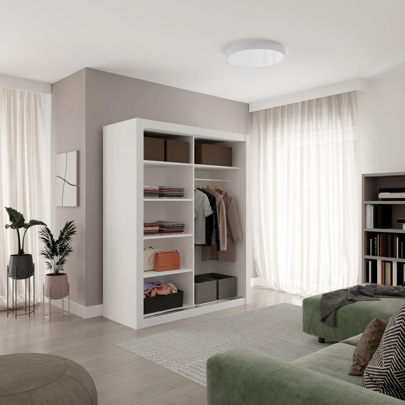 Armario con puertas correderas - 160 cm - Blanco/Negro - MOX