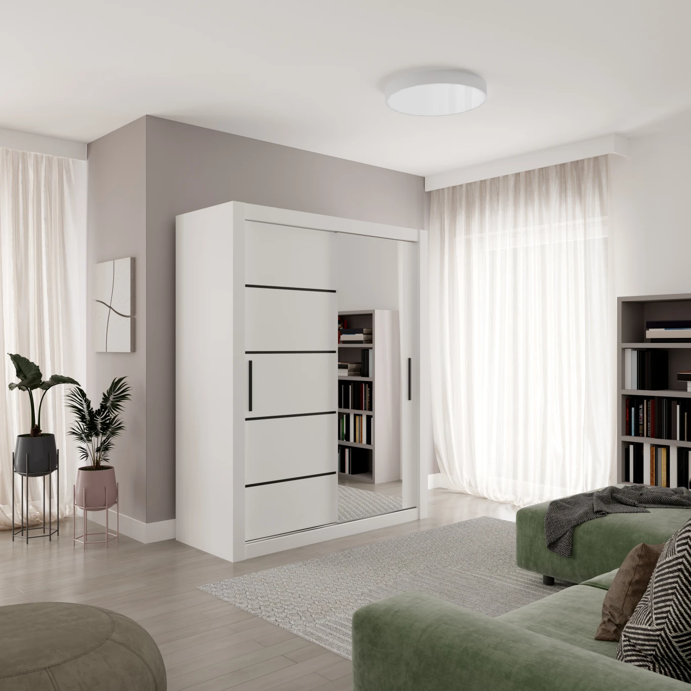 Armario con puertas correderas - 160 cm - Blanco/Negro - MOX