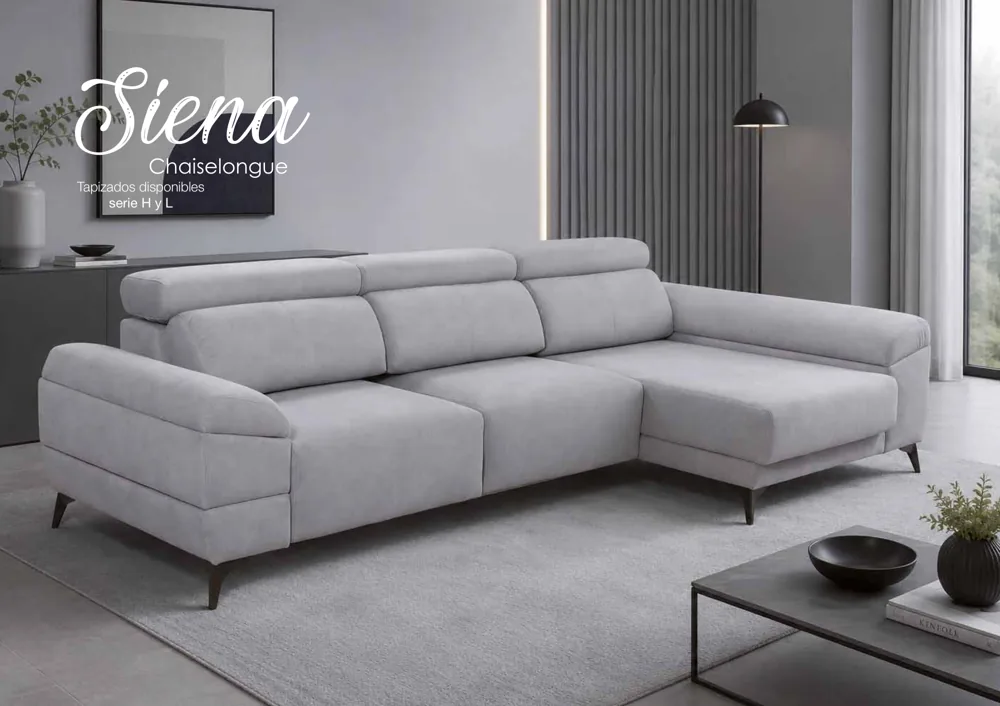 Sofá Chaise Longue con Asientos Deslizantes y Cabeceros Reclinables  Gris claro – Siena