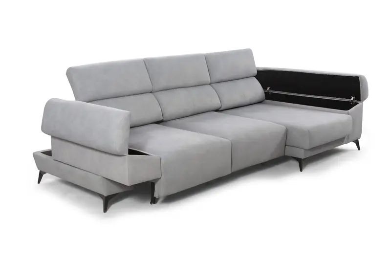 Sofá Chaise Longue con Asientos Deslizantes y Cabeceros Reclinables  Gris claro – Siena