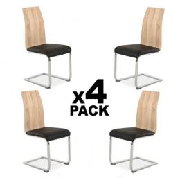 4 Sillas modernas con asiento tapizado en piel sintética – Sensei, cambria / negro