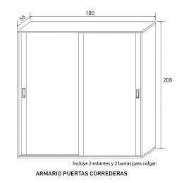 Armario moderno, 2 puertas correderas – Lara, Andersen P/Gris, 180 cm