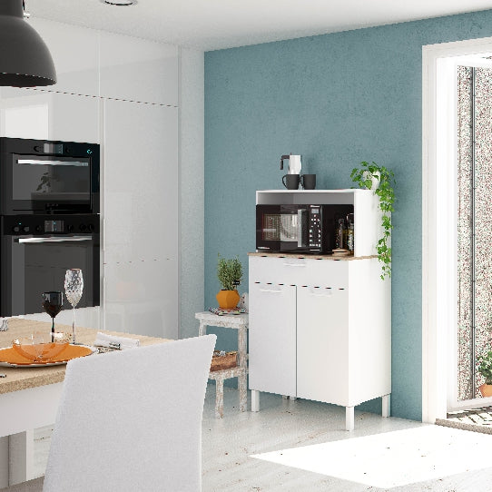 Foto Auxiliar de cocina 2 puertas con cajón – Fast, blanco artik - roble canadian