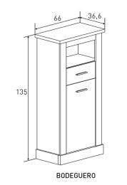 Bodeguero efecto madera, de una puerta, un cajón y hueco – Chellen, CAMBRIA-BLANCO