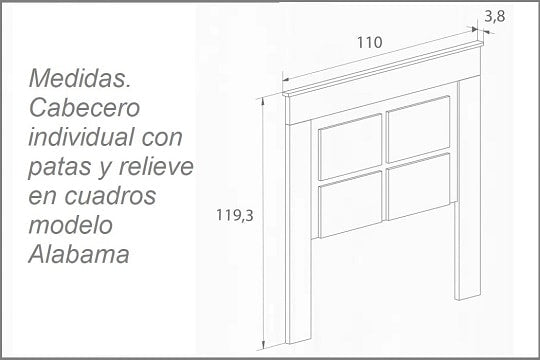 Foto Cabecero individual «efecto madera» con relieve en cuadros, con patas, 110 cm – Chellen, CAÑON