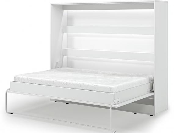 Foto Cama abatible 140 x 200 cm - Apertura horizontal manual - Con LEDs - blanco + Colchón - DEVESTO