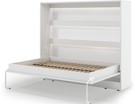Foto Cama abatible 140 x 200 cm - Apertura horizontal manual - Con LEDs - blanco + Colchón - DEVESTO