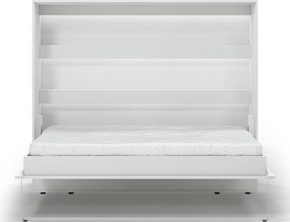 Foto Cama abatible 140 x 200 cm - Apertura horizontal manual - Con LEDs - blanco + Colchón - DEVESTO