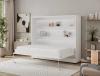 Foto Cama abatible 140 x 200 cm - Apertura horizontal manual - Con LEDs - blanco + Colchón - DEVESTO