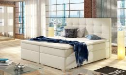 Cama Boxspring tapizada, con colchón, cabecero y topper – Inez, Beige, 140*200