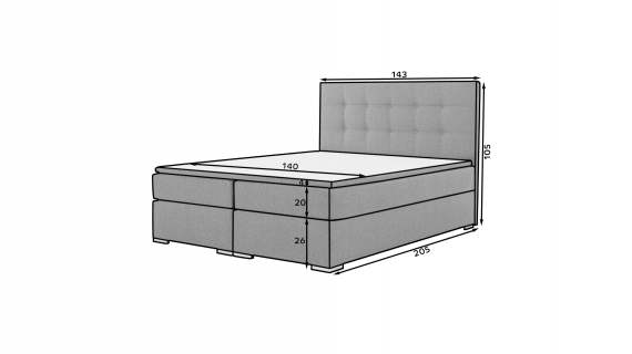 Foto Cama Boxspring tapizada, con colchón, cabecero y topper – Inez, Gris oscuro/Tela