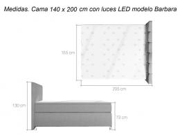 Cama con luces LEDs, tapizada, arcones, colchón, cabecero y topper – Basilio, 180 x 200cm, Beige