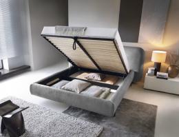 Cama con somier metálico, sistema elevador de gas y arcón de almacenamiento POINTT gris