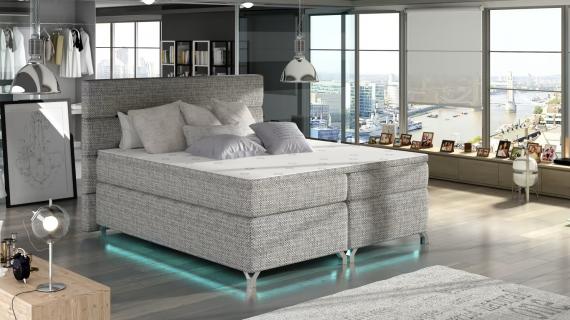Foto Cama continental gris con LED AMADEO