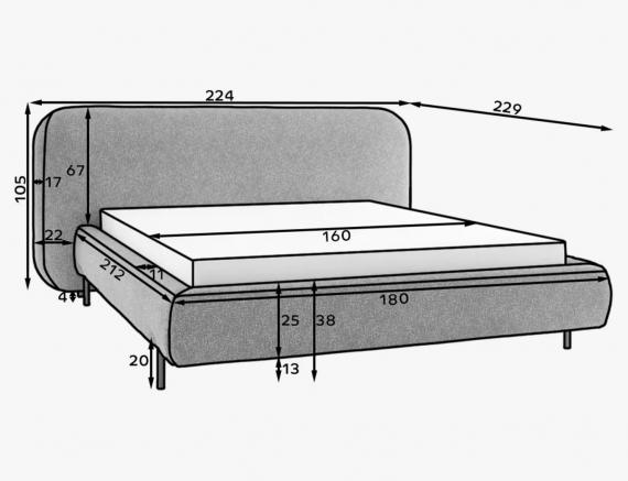 Foto Cama de matrimonio, estructura de metal, elevación a gas, compartimento de almacenaje 160x200 - Pointt