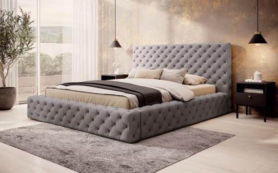Foto Cama con somier metálico, sistema elevador de gas y arcón de almacenamiento PRINCCE gris/polipiel