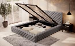 Cama con somier metálico, sistema elevador de gas y arcón almacenamiento PRINCCE gris/polipiel