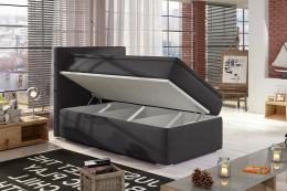 Cama individual tapizada en tela con arcón – Rocco, Derecho, Gris oscuro