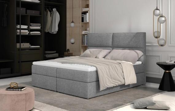 Foto Cama matrimonial Boxspring - AMBER, Gris claro, 140 x 200cm