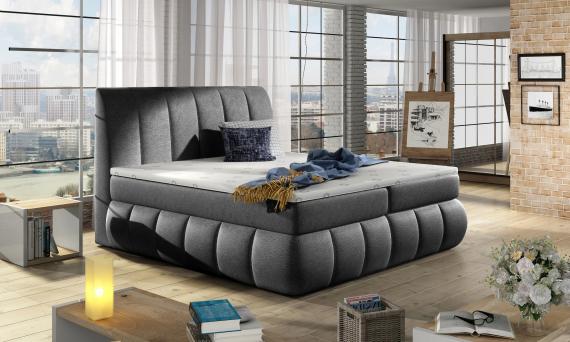 Foto Cama matrimonial con cabecero y base acolchados, diseño moderno – VINCENZO, Gris oscuro