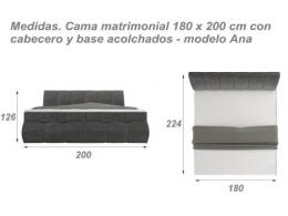 Cama matrimonial con cabecero y base acolchados, diseño moderno – VINCENZO, 160 x 200cm, Monolith 37