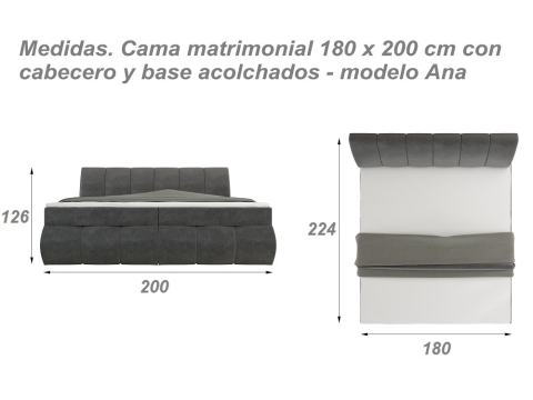 Foto Cama matrimonial con cabecero y base acolchados, diseño moderno – VINCENZO, 160 x 200cm, Monolith 37